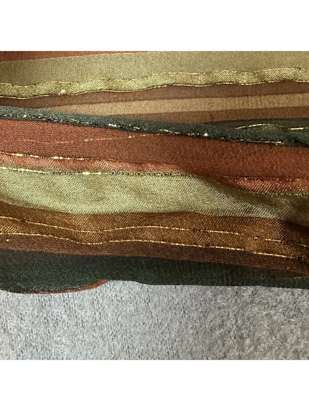 Vintage Striped Multicolor Scarf with Metallic Thread Detail
